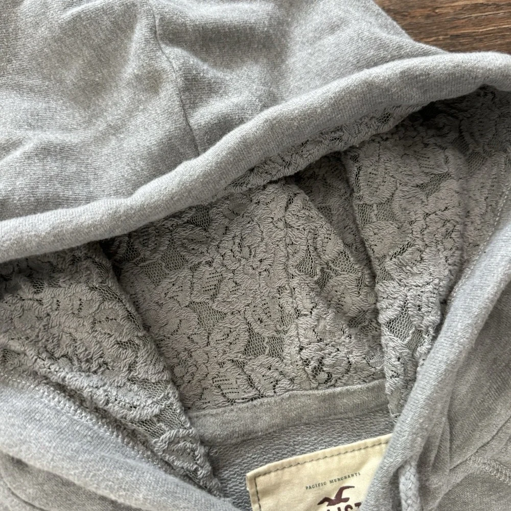Y2K Style Hollister Full‎ Zip Grey Hooded Jacket Sz L Lace Bella Swan Core